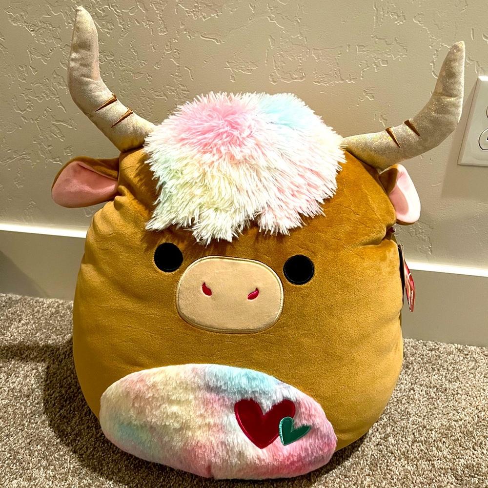 🐮 Candela Valentines Rainbow Furry Highland Cow Original Squishmallows 16” BNWT
